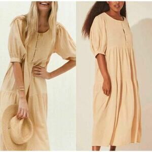 DAUGHTERS OF INDIA MAXI TIERED 100% COTTON CREAM DRESS SIZE XL